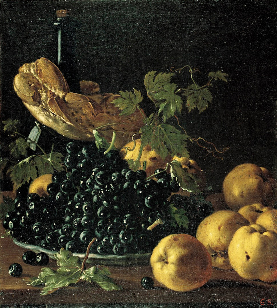 Still Life with Grapes and Pears, vintage artwork by Luis Melendez, 12x8" (A4) Poster