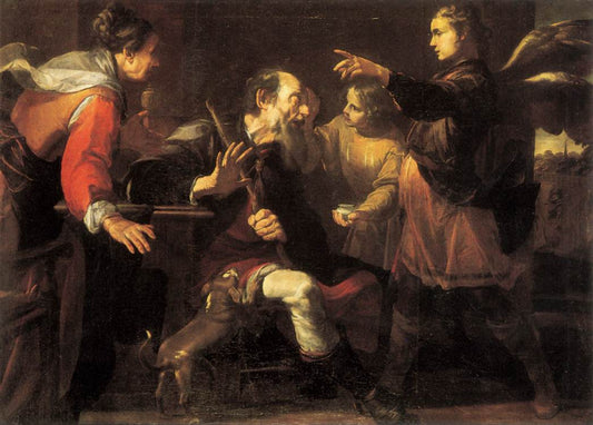 Tobias Healing the Blindness of His Father, vintage artwork by Gioacchino Assereto, 12x8" (A4) Poster