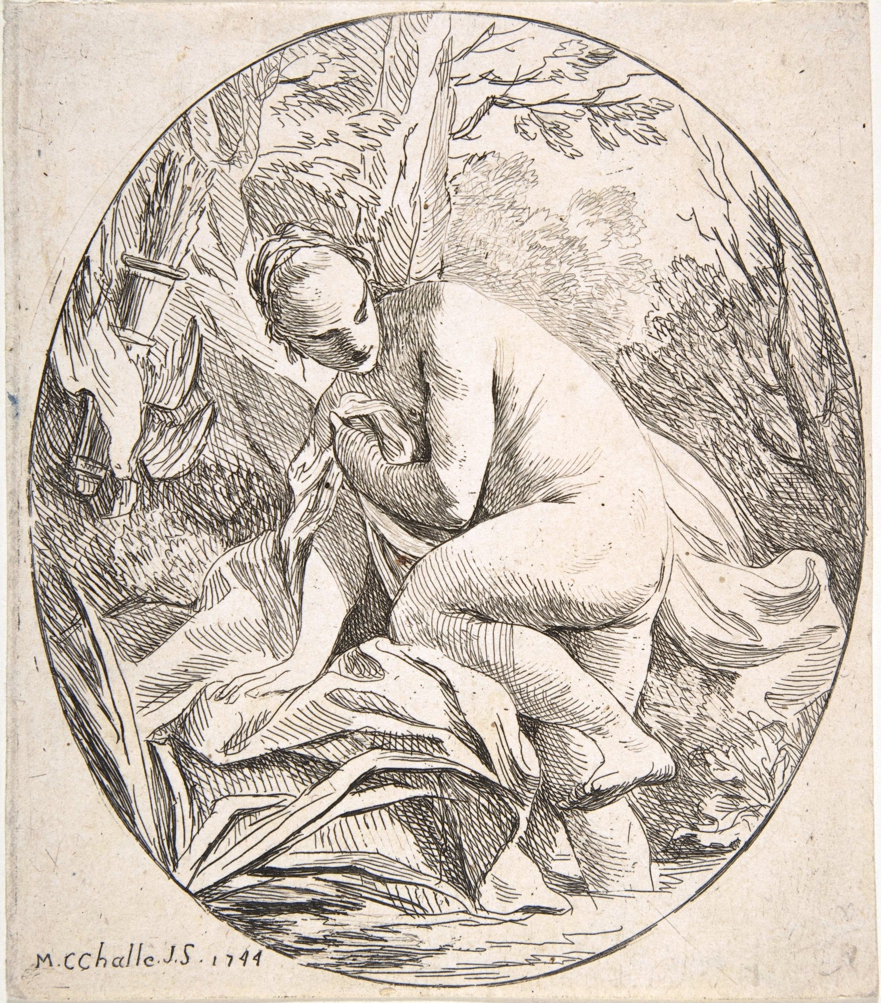Diana at the Bath, vintage artwork by Charles-Michel-Ange Challe, 12x8" (A4) Poster