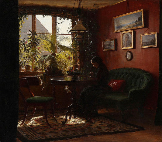 Madam Suzette Mariboe, nee Dalgas, in her living room in Frederiksgade, vintage artwork by Niels Kristian Skovgaard, 12x8" (A4) Poster