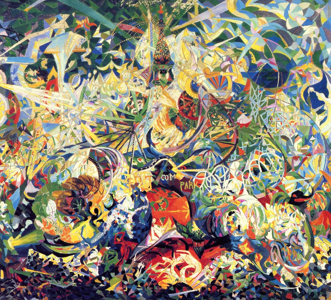 Battle of Lights, Coney Island, Mardi Gras, vintage artwork by Joseph Stella, 12x8" (A4) Poster