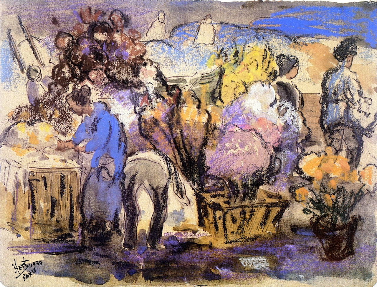 Flower Market, Paris by George (Pop) Overbury Hart,A3(16x12")Poster