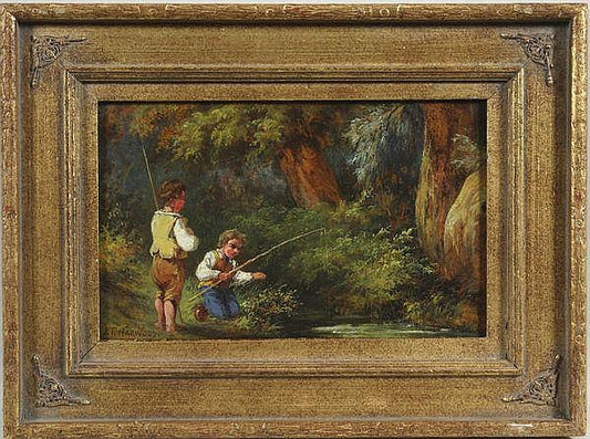 Children Fishing, vintage artwork by James Taylor Harwood, 12x8" (A4) Poster