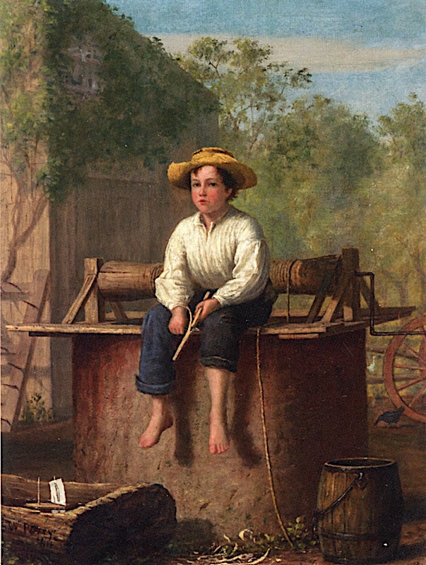 Far Scene, Boy by  a Well, vintage artwork by Enoch Wood Perry, 12x8" (A4) Poster
