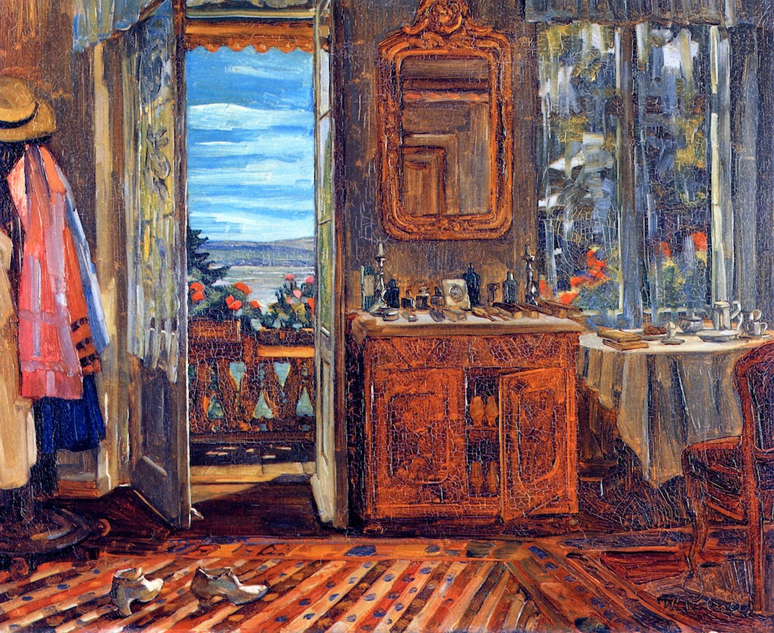 Balcony and Interior at Starnberg Lake, vintage artwork by Wilhelm Trübner, 12x8" (A4) Poster