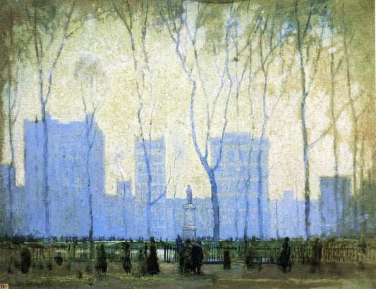 Bryant Park, vintage artwork by Paul Cornoyer, 12x8" (A4) Poster