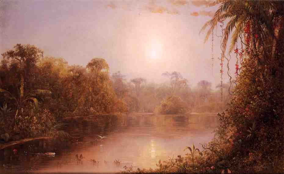 Tropical River Scene, vintage artwork by Norton Bush, 12x8" (A4) Poster