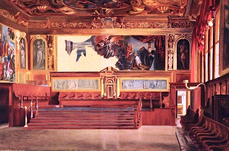 Interior of the Sala del Senato, Doge's Palace, Venice, vintage artwork by John Wharlton Bunney, 12x8" (A4) Poster