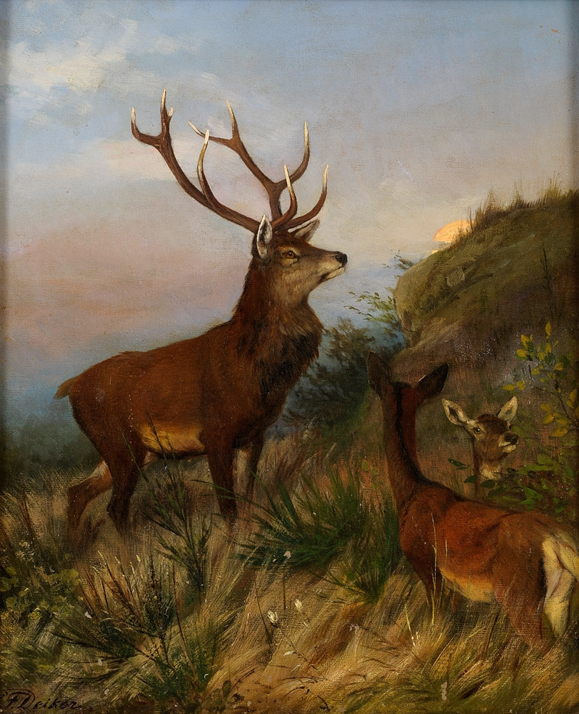 Deer Herd, vintage artwork by Carl Friedrich Deiker, 12x8" (A4) Poster
