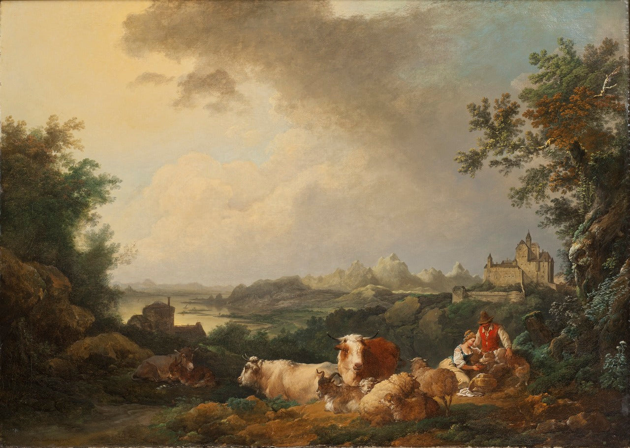 Landscape with Resting Cattle, vintage artwork by Philippe-Jacques de Loutherbourg, 12x8" (A4) Poster