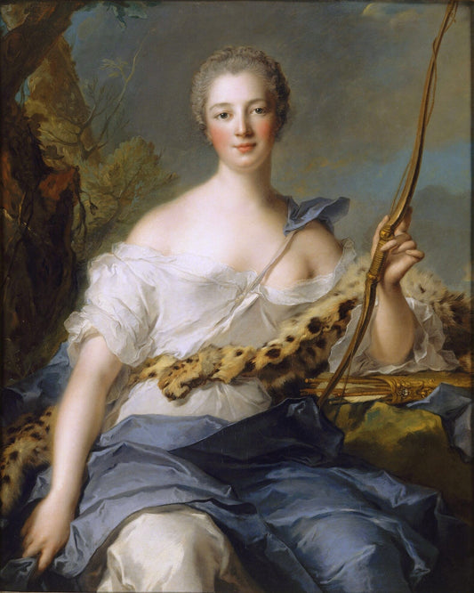 Jeanne-Antoinette Poisson, Marquise de Pompadour, as Diana the Huntress, vintage artwork by Jean-Marc Nattier, 12x8" (A4) Poster