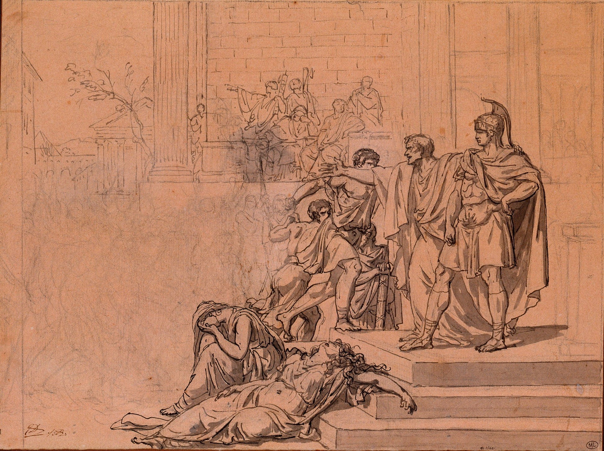 Elder Horatius Defending his Son (second version), vintage artwork by Jacques-Louis David, 12x8" (A4) Poster