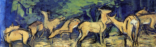Deer at the Edge of Forest, vintage artwork by Franz Marc, 12x8" (A4) Poster