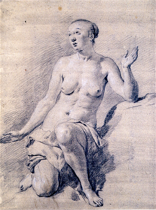 Kneeling Female Nude, vintage artwork by Adriaen van de Velde, 12x8" (A4) Poster