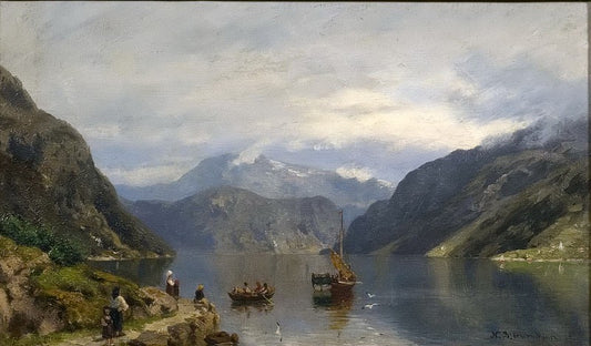 Fjord Landscape, vintage artwork by Nils Bjornson Moller, 12x8" (A4) Poster