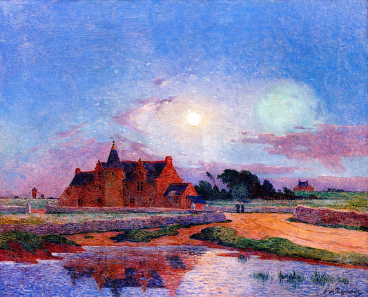 Kervaudu in the Moonlight, Le Cruise, vintage artwork by Ferdinand du Puigaudeau, 12x8" (A4) Poster