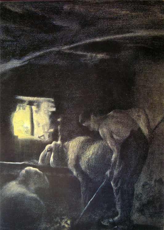 At the stable, vintage artwork by Giovanni Segantini, 12x8" (A4) Poster