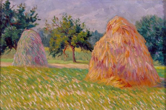 Hay Bales in Sun, vintage artwork by Leo Gausson, 12x8" (A4) Poster