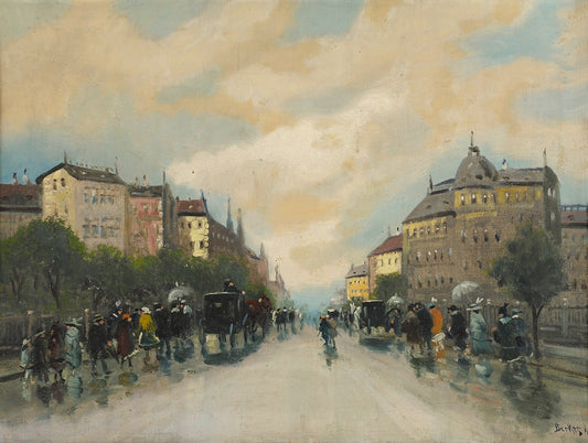 Parisian Boulevard, vintage artwork by Antal Berkes, 12x8" (A4) Poster