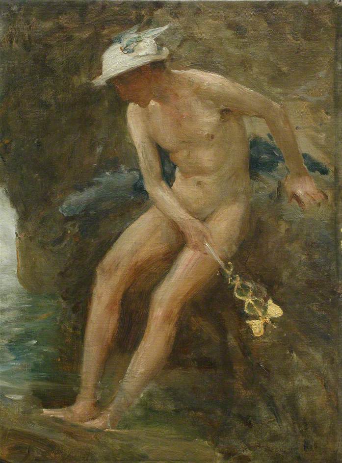 Hermes at The Pool (sketch), vintage artwork by Henry Scott Tuke, 12x8" (A4) Poster