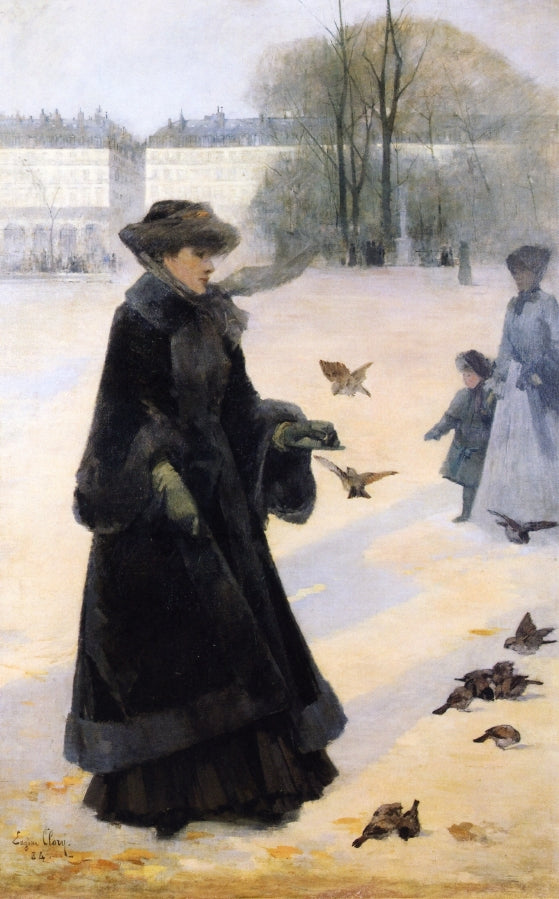 Winter Morning in the Tuileries Gardens, Paris, vintage artwork by Eugène Clary, 12x8" (A4) Poster