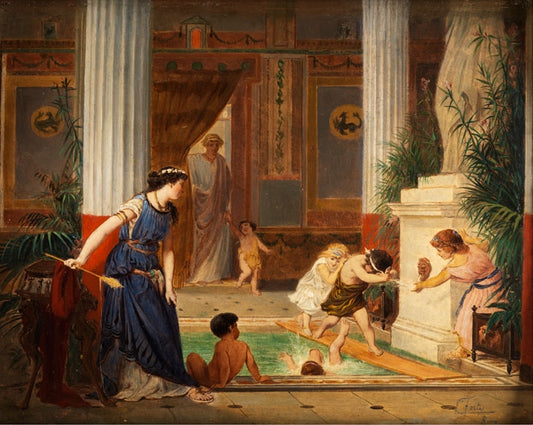 Playing in the Bath with Children, vintage artwork by Edouardo Ettore Forti, 12x8" (A4) Poster