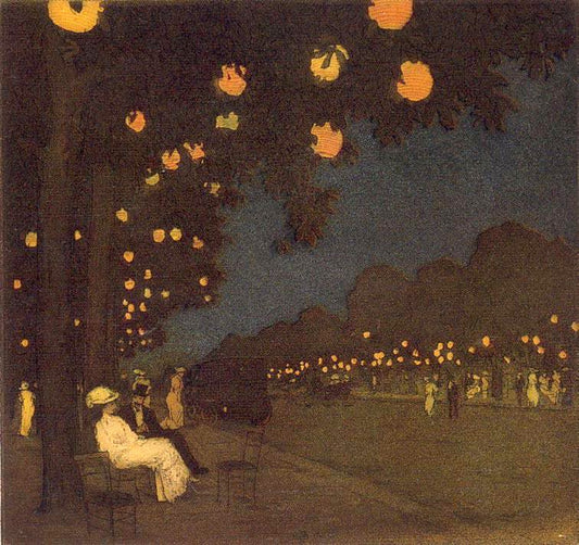Evening Festival, Paris, vintage artwork by Tavik Frantisek Simon, 12x8" (A4) Poster