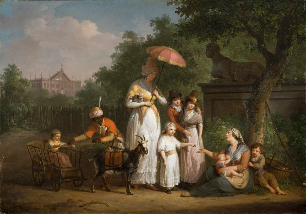 A Noble Family Distributing Alms in a Park, vintage artwork by Mattheus Ignatius van Bree, 12x8" (A4) Poster