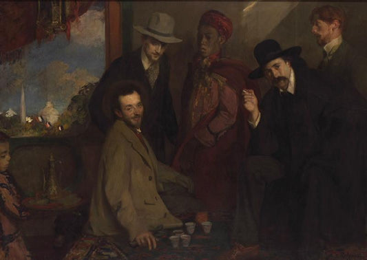 Andre Gide and His Friends at the Cafe Maure for the Exposition Universelle of 1900, vintage artwork by Jacques-Émile Blanche, 12x8" (A4) Poster