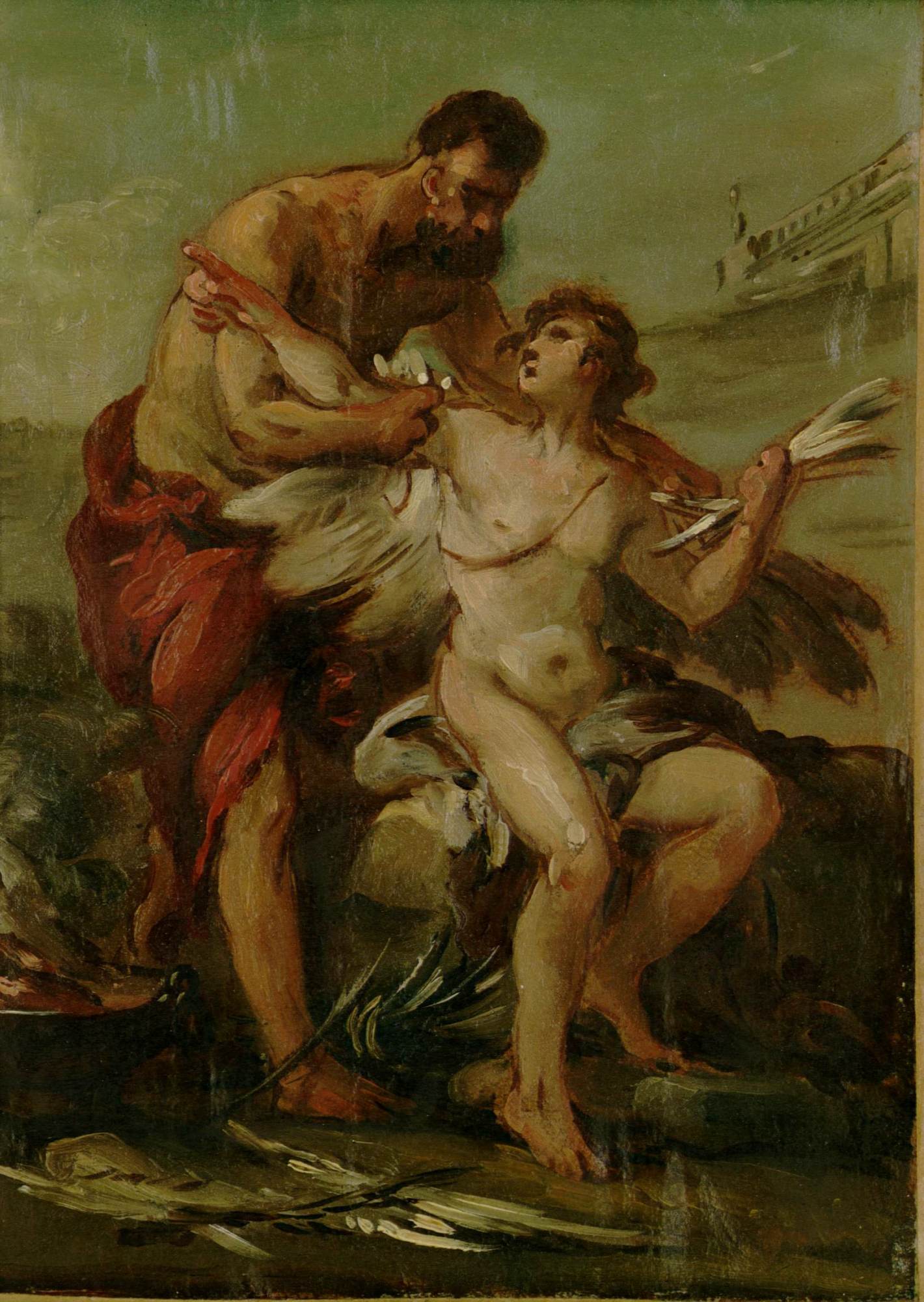 Study for Daedalus Attaching Icarus' Wings, vintage artwork by Joseph Marie Vien, 12x8" (A4) Poster
