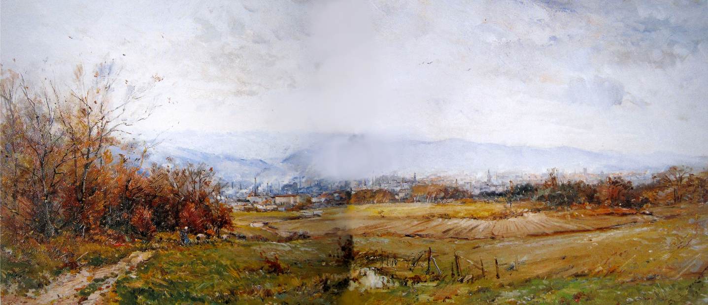 Roanne vue du Gros chêne, vintage artwork by Emile Noirot, 12x8" (A4) Poster