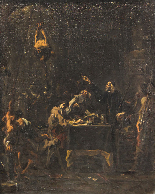 Brutal Interrogation, vintage artwork by Alessandro Magnasco, 12x8" (A4) Poster