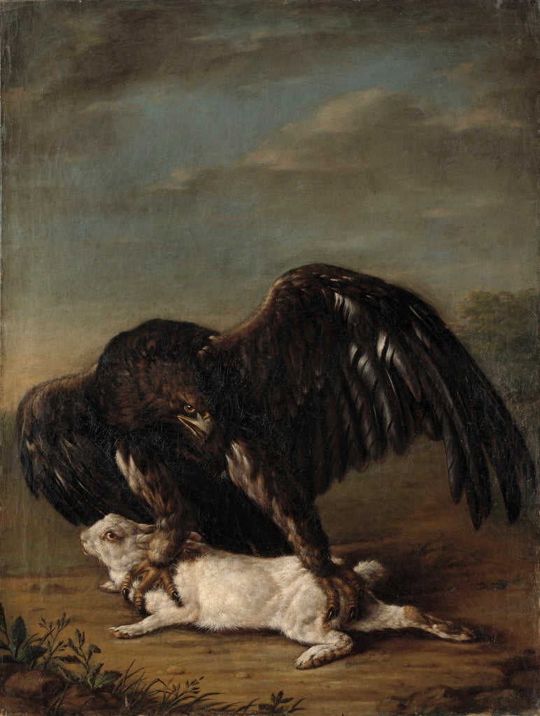 Eagle Catching a Hare, vintage artwork by Johann Friedrich Grooth, 12x8" (A4) Poster