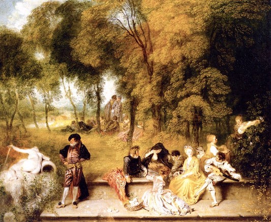 Meeting in the Open Air, vintage artwork by Jean-Antoine Watteau, 12x8" (A4) Poster