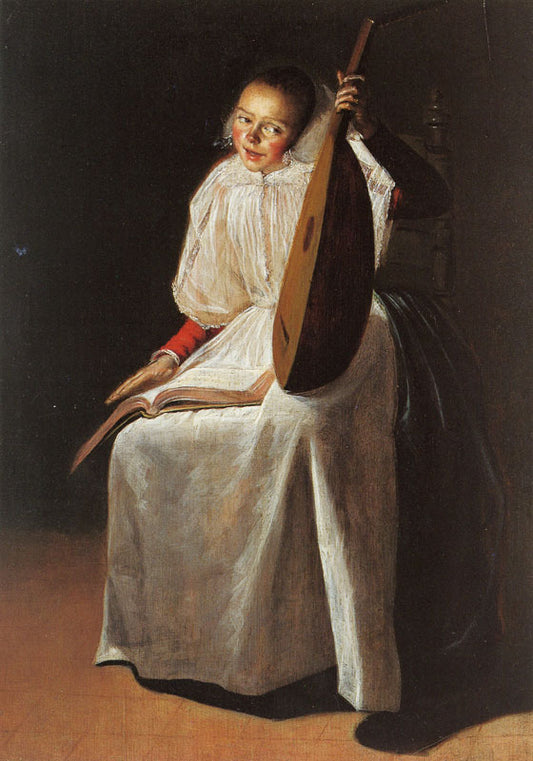 Girl with a Lute, vintage artwork by Judith Leyster, 12x8" (A4) Poster