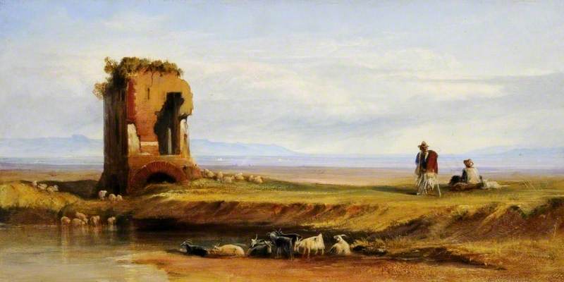 Buon Ricovero, in the Roman Campagna, vintage artwork by Edward Lear, A3 (16x12") Poster Print