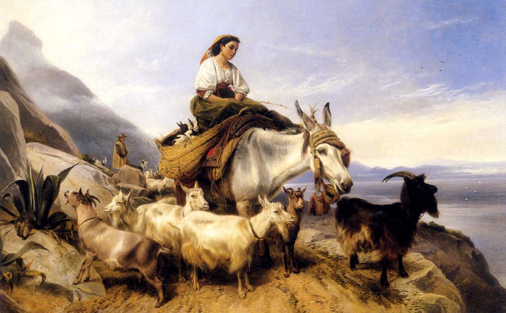 Goatherds, Gibraltar ­ Looking Across The Strait Into Africa, vintage artwork by Richard Ansdell, A3 (16x12") Poster Print