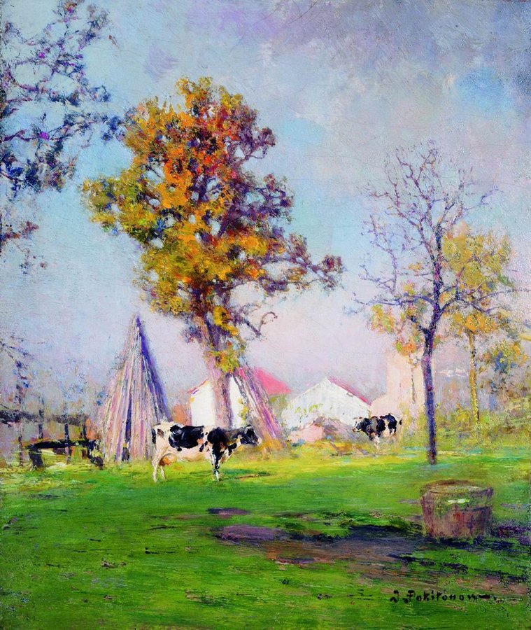 The Outskirts of Liege, vintage artwork by Ivan Pokhitonov, 12x8" (A4) Poster