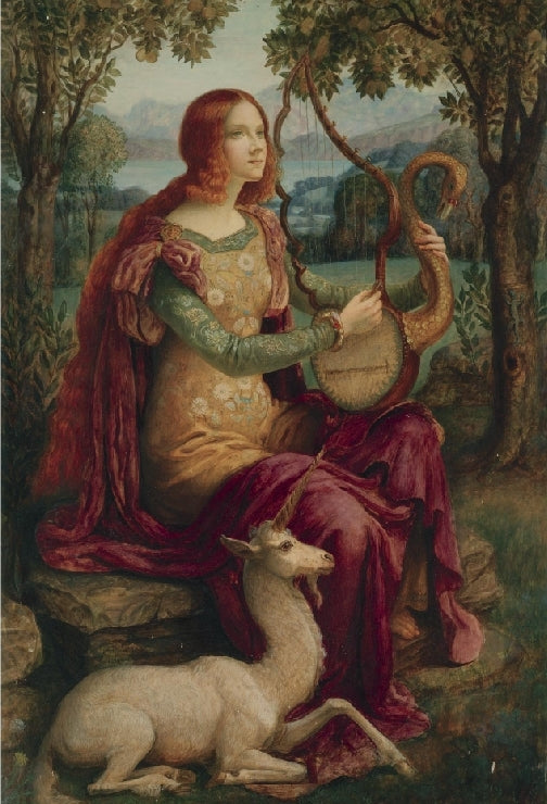 Lady with unicorn, vintage artwork by Armand Point, 12x8" (A4) Poster
