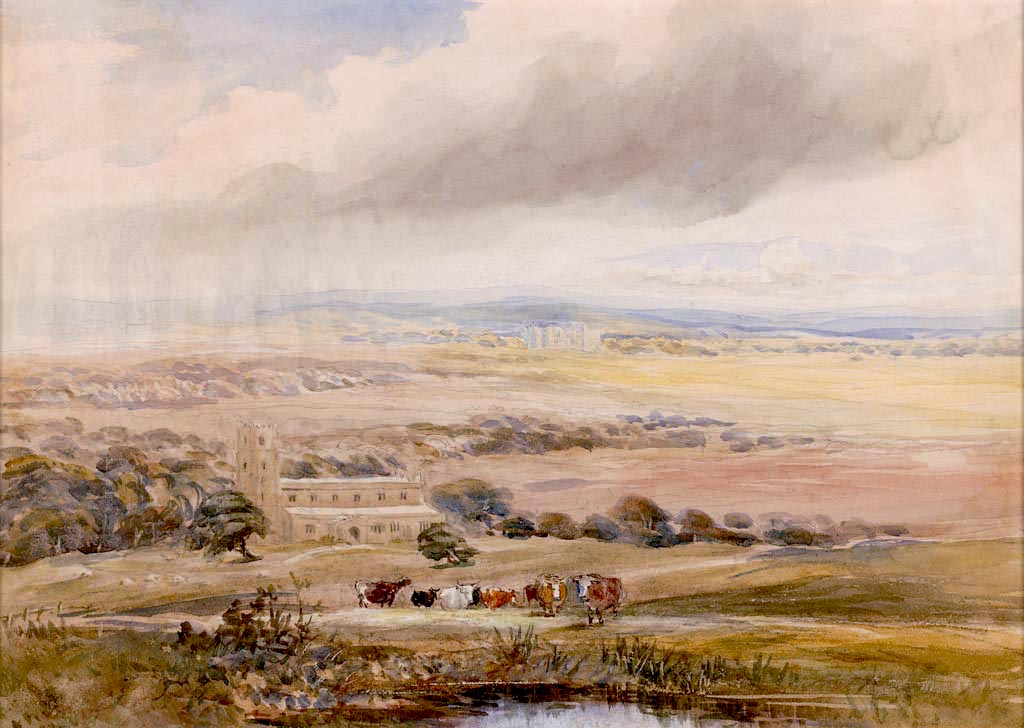 Distant View of Raby  Castle, Durham, vintage artwork by David Cox, 12x8" (A4) Poster