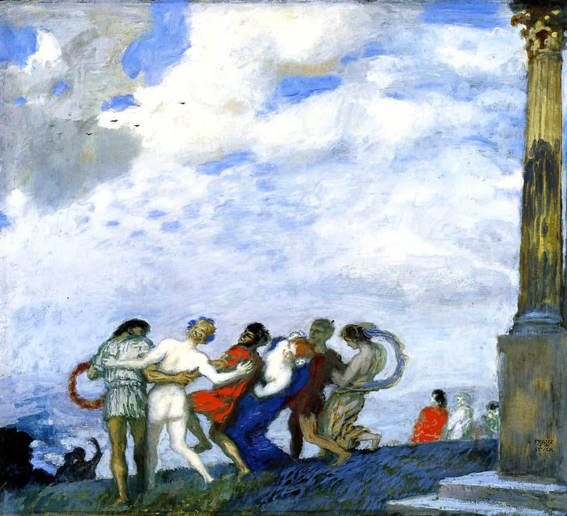 Round Dance, vintage artwork by Franz von Stuck, 12x8" (A4) Poster