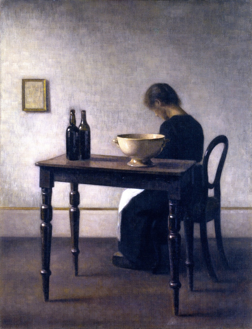 nterior with Woman Sitting at a Table by Vilhelm Hammershoi,A3(16x12")Poster