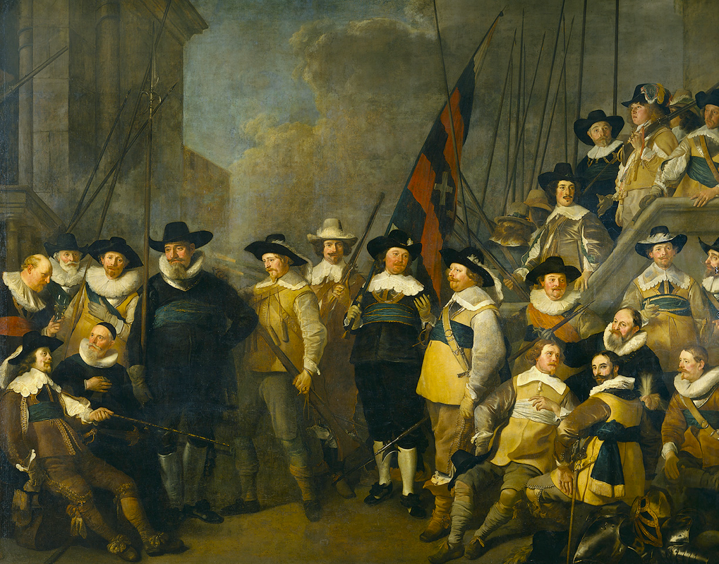Officers and other members of the militia of district V in Amsterdam, vintage artwork by Jacob Adriaensz. Backer, 12x8" (A4) Poster
