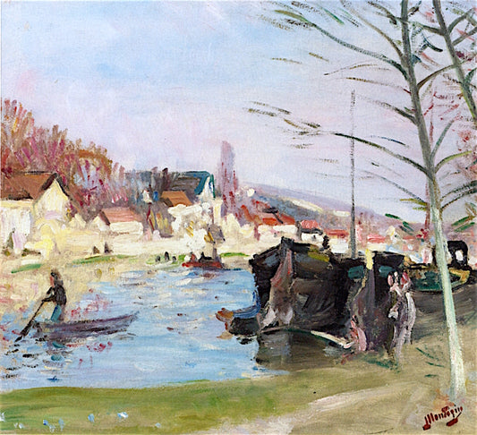 Banks of the Seine near Saint-Mammes, vintage artwork by Pierre-Eugène Montezin, 12x8" (A4) Poster