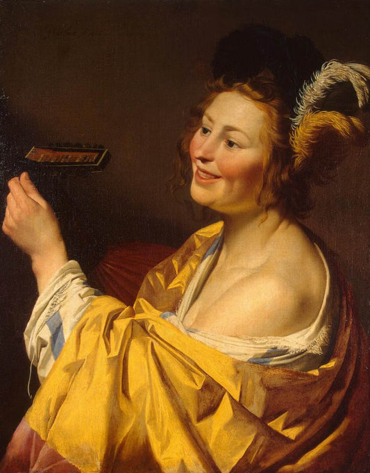 Lute Player, vintage artwork by Gerard van Honthorst, 12x8" (A4) Poster
