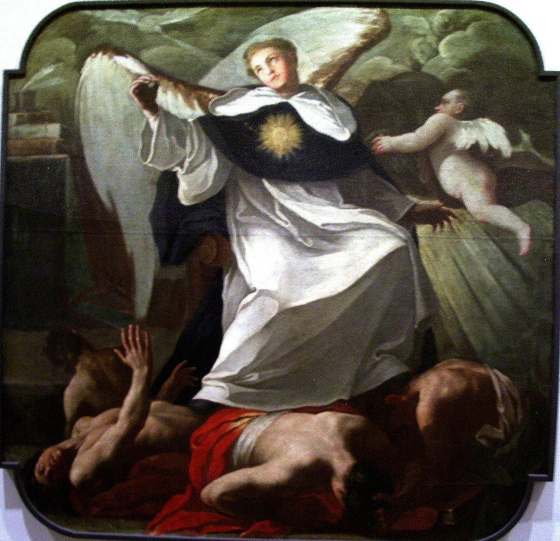 St. Thomas Aquinas beating the heretics, vintage artwork by Francisco Bayeu y Subias, 12x8" (A4) Poster