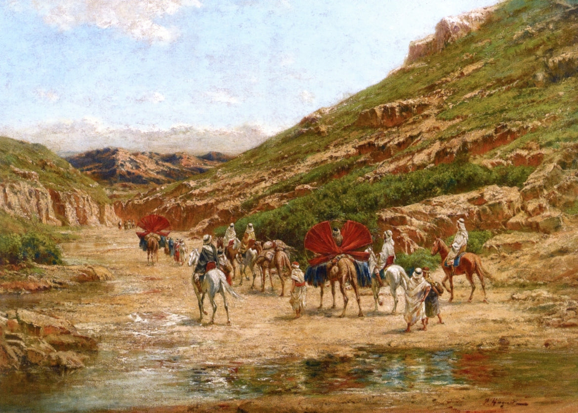 Caravan in the Desert, vintage artwork by Victor Huguet, 12x8" (A4) Poster