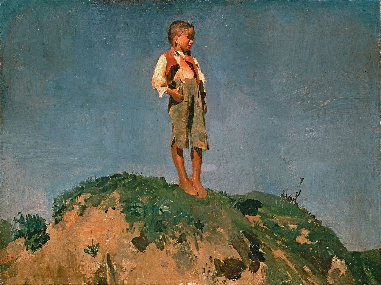 Shepherd Boy on a Grassy Hill, vintage artwork by Franz von Lenbach, 12x8" (A4) Poster