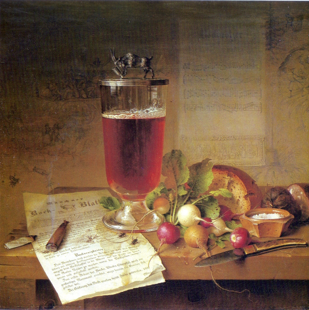 Still-life with Beer, vintage artwork by Johann Wilhelm Preyer, A3 (16x12") Poster Print