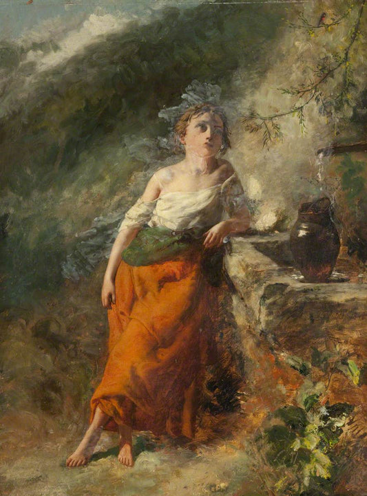 Autumn: Welsh Girl at a Mountain Stream, vintage artwork by Paul Falconer Poole, R.A., R. I., A3 (16x12") Poster Print